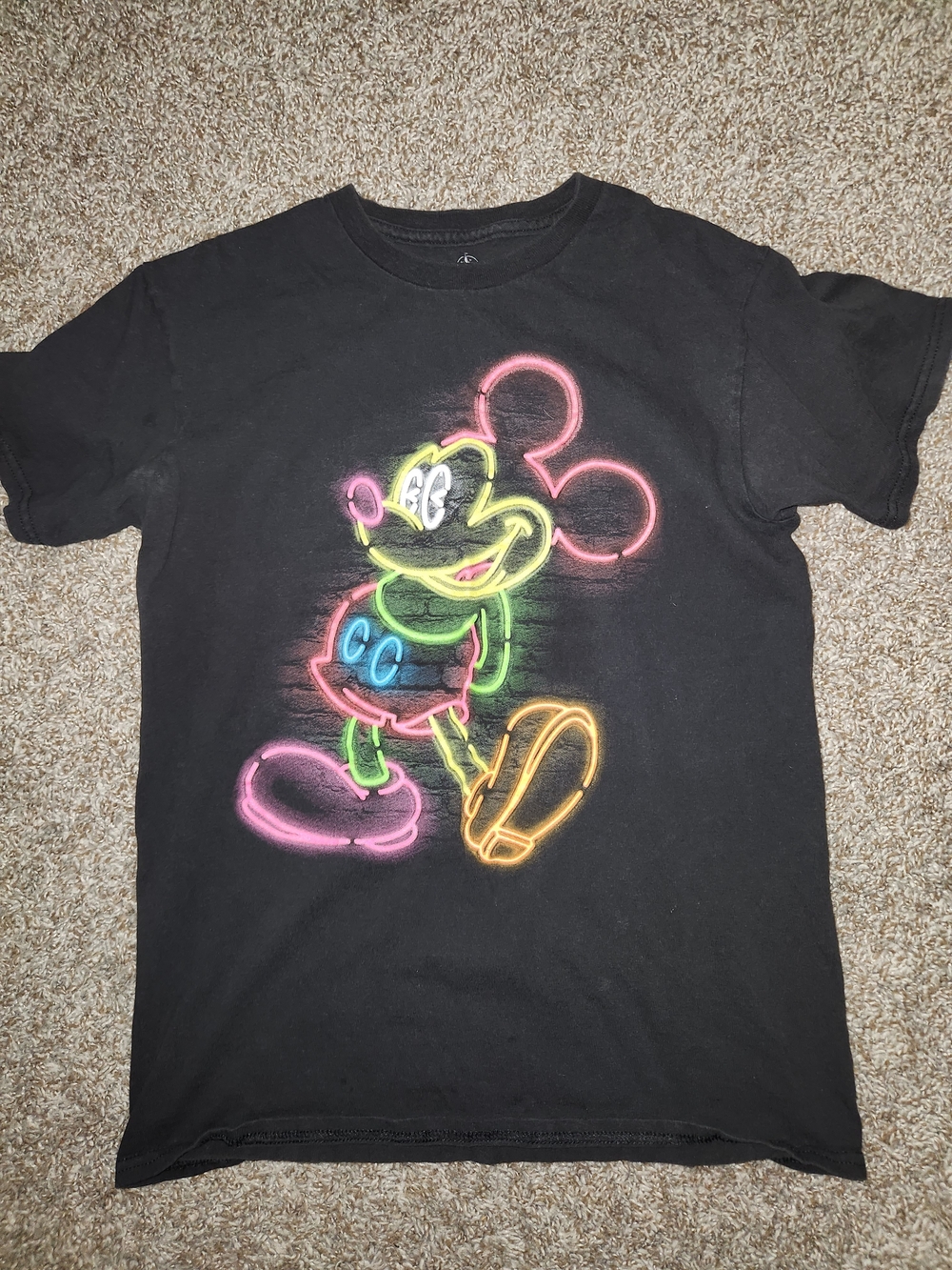 Disney 100% Cotton Black Neon Mickey Graphic Tee